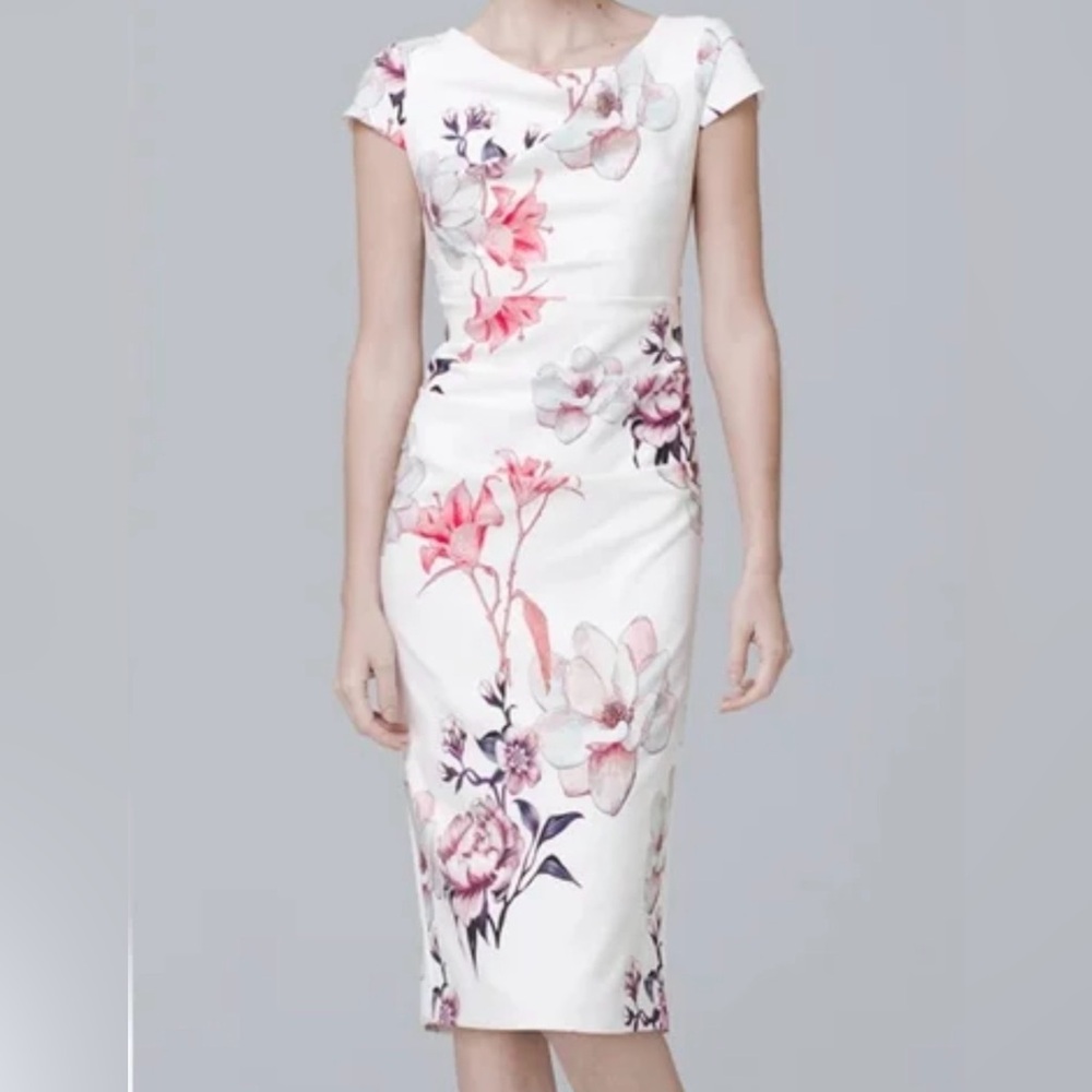 White House Black Market Pink Floral Midi Dress